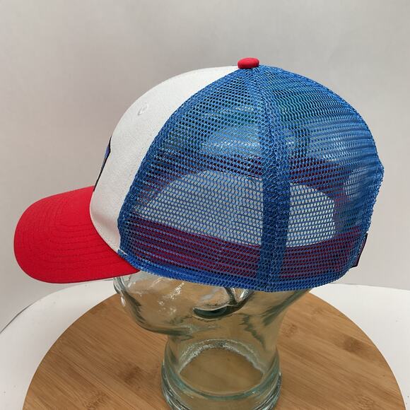 Patagonia P6 Roger That Mesh Retro Red White Blue Trucker Hat Snapback - Picture 4 of 5